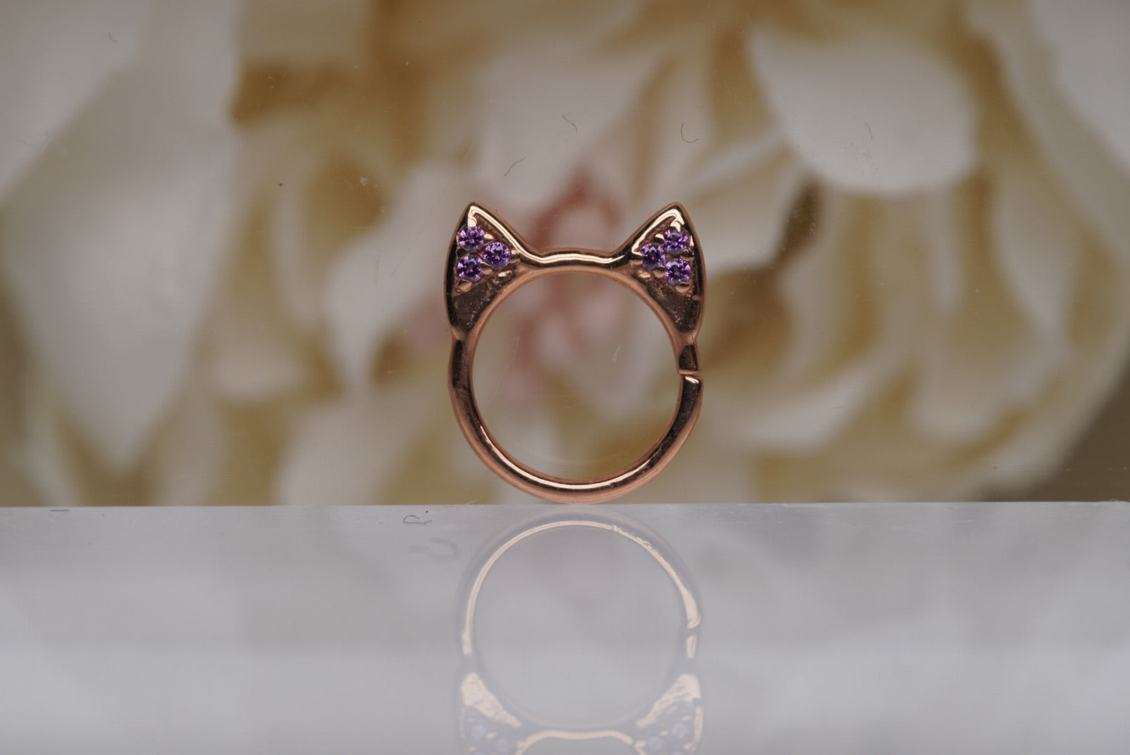 Meow Ring in Rose Gold with Purple Crystals
