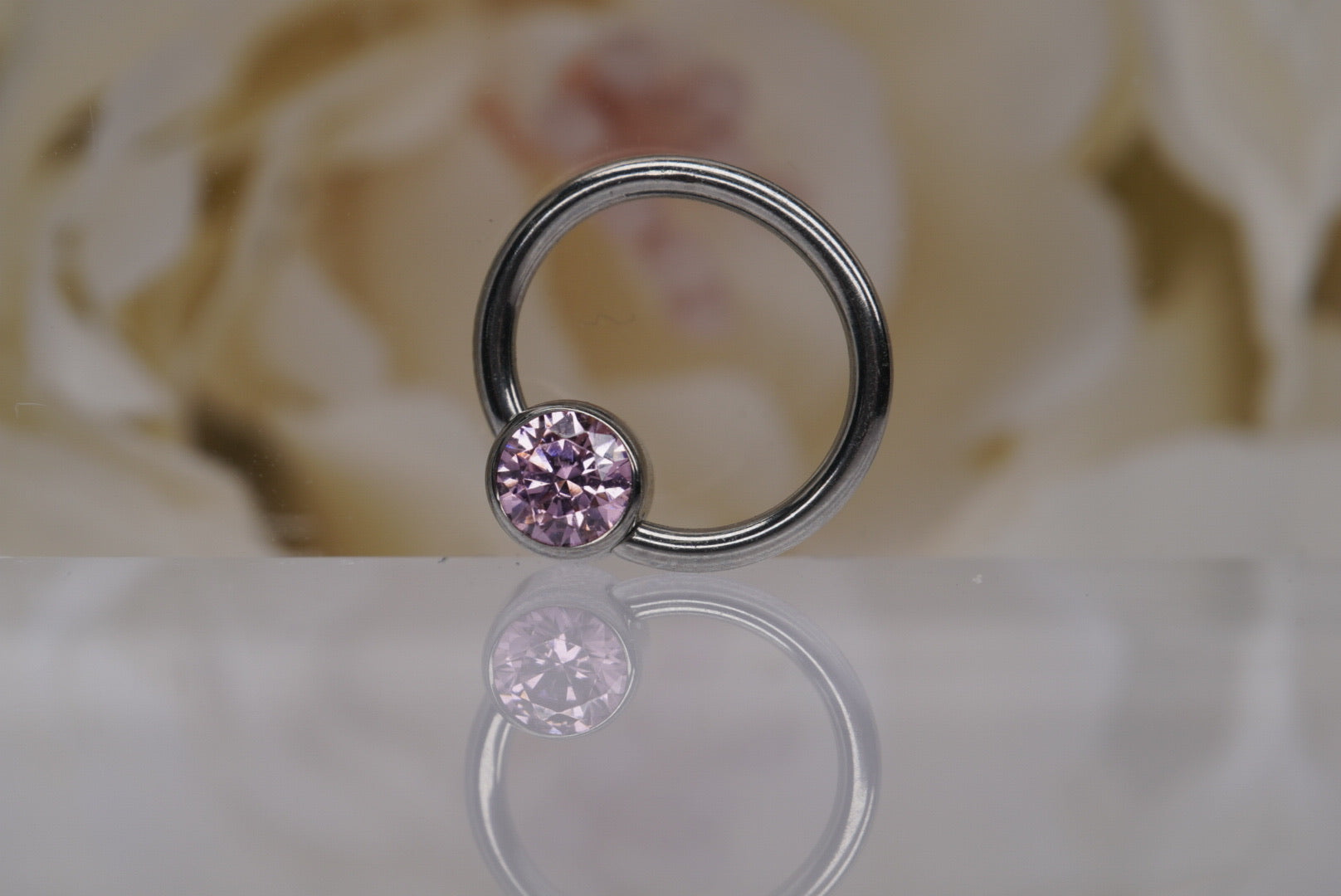 Captive Bead with Pink Crystal