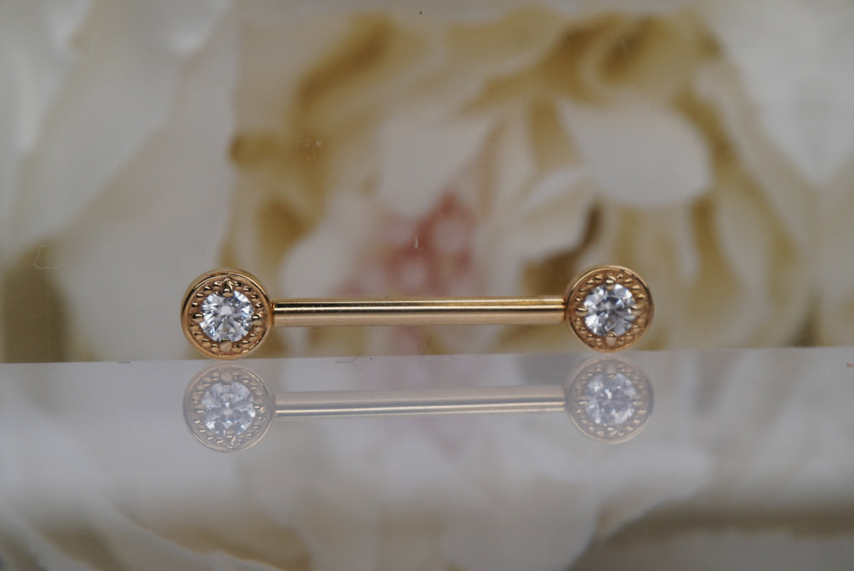 5mm Milgrain Side-Facing Prong in Gold with Crystals yellow gold