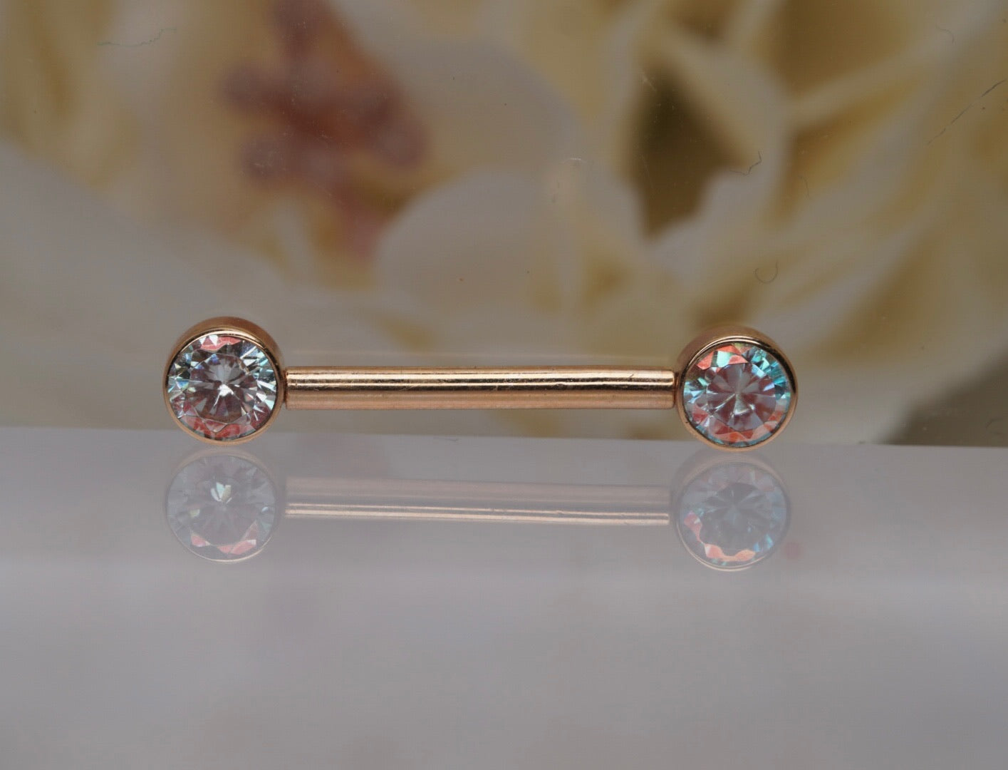 Pair of Iridescent Crystal Barbells in Yellow Gold