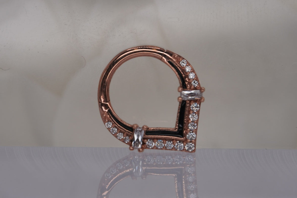 Buddha Jewelry 14k gold "Uprise" clicker in 16g 5/16" with White Crystals in rose gold daith septum piercing