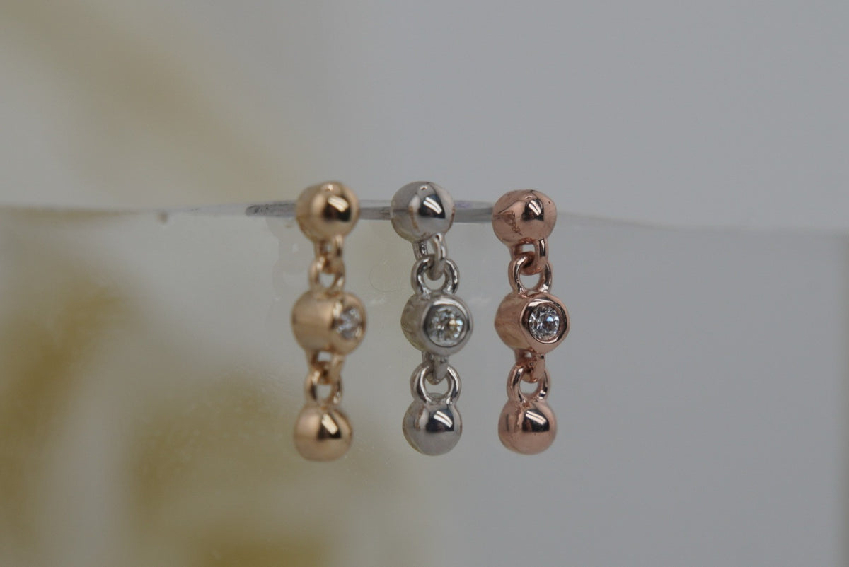 Ember 14k "Midtown" threadless in yellow gold white gold rose gold white crystals dangle