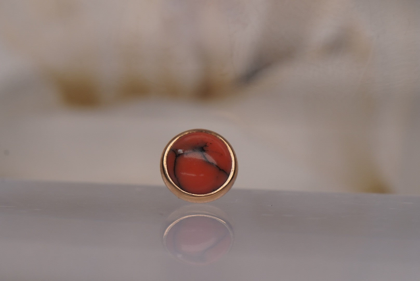 Coral Cabochon in Yellow Gold