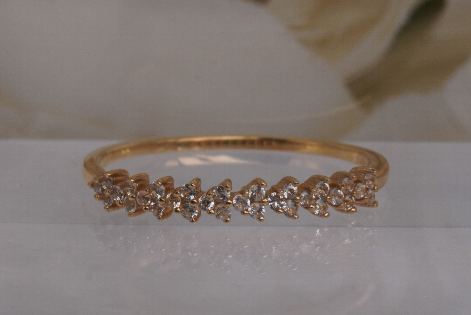 Parker Finger Ring with WHITE SAPPIRES in Yellow Gold