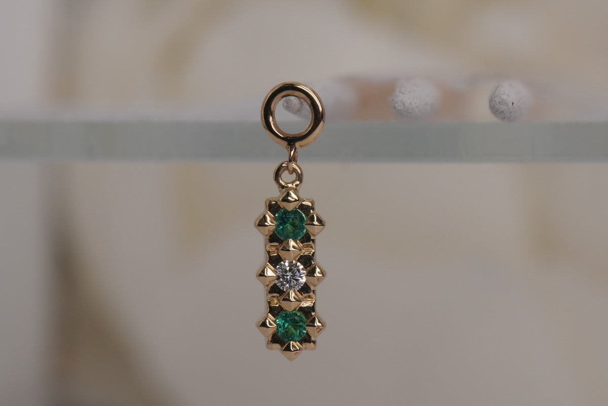Tether 14k "Stargazer" Pendant with (2) 2mm Emeralds and (1) 2mm Genuine Diamond in between them in yellow gold