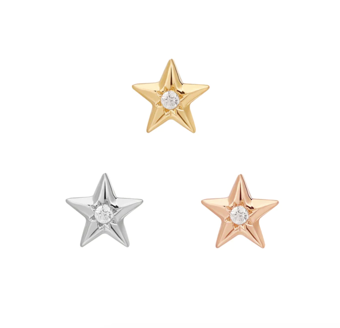 Buddha Jewelry Organics 14k 4x4mm "Starstruck" THREADLESS with a Crystal stock image