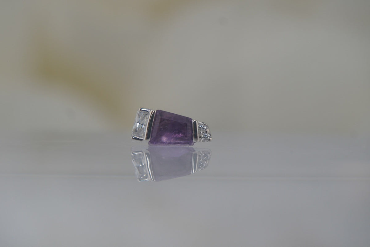 Buddha Jewelry 14k Gold "Saboteur" with Amethyst in THREADLESS white gold