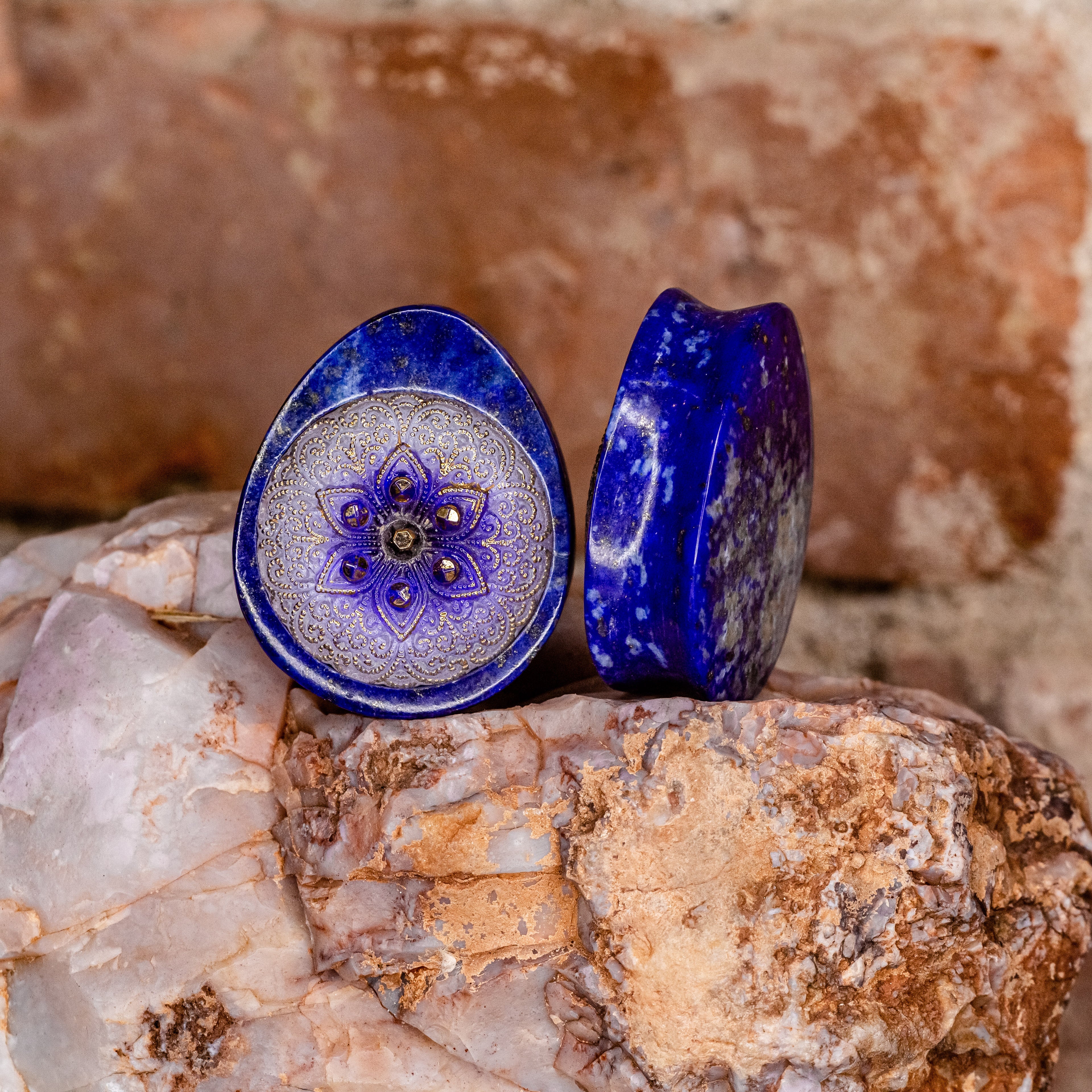 Lapis Lazuli Teardrop Plugs- 1 1/4" ID 1 3/8" OD
