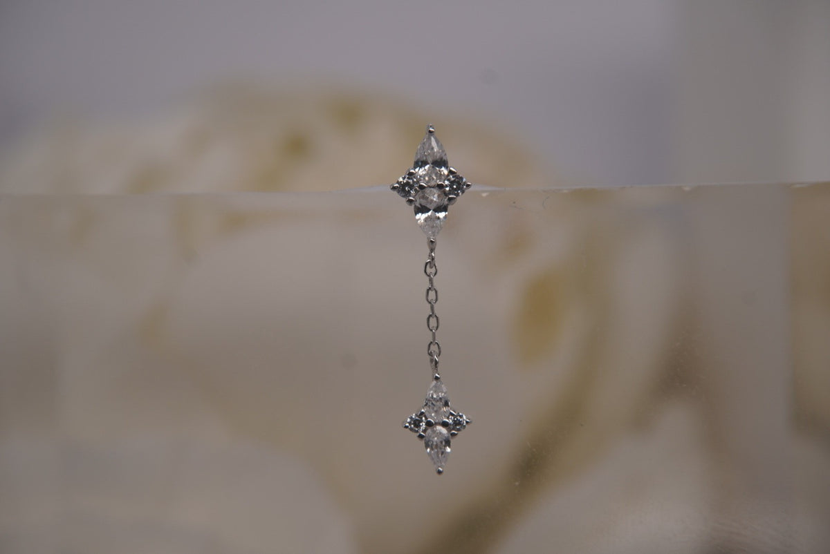Buddha Jewelry Organics 14k 4.5x20.5mm "Ethereal Remix" with Crystals THREADLESS in yellow white and rose gold