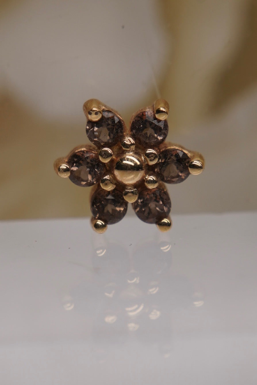 Smokey Quartz Flower- 16/18g Yellow Gold