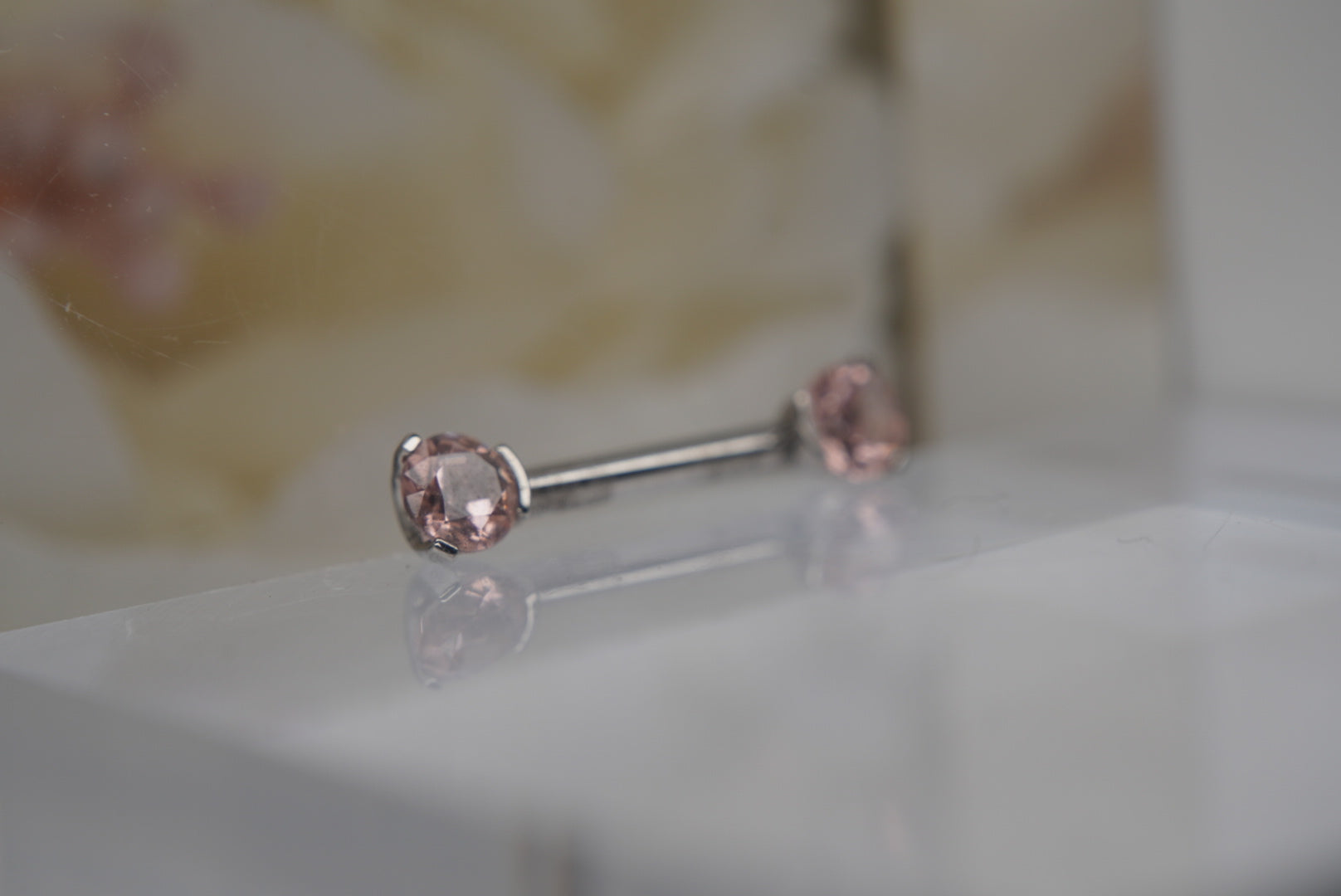 Dusty Morganite Crystal Prong Nipple Barbell in 14g