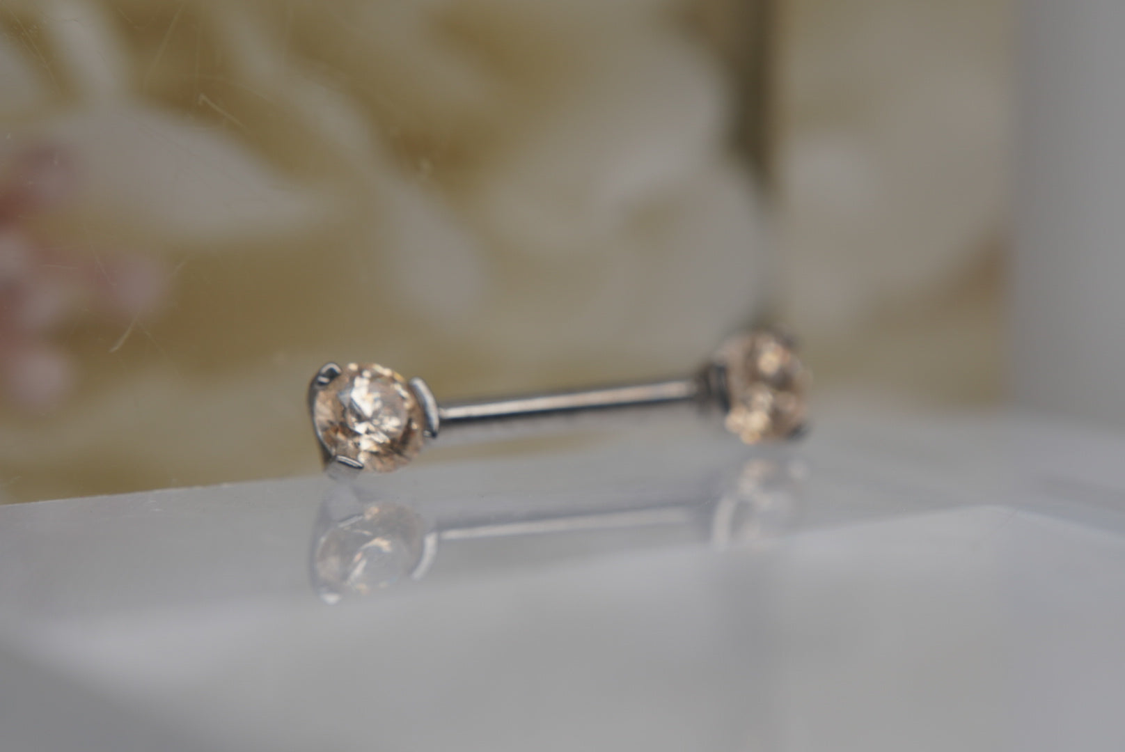 Fancy Champagne Crystal Prong Nipple Barbell in 14g