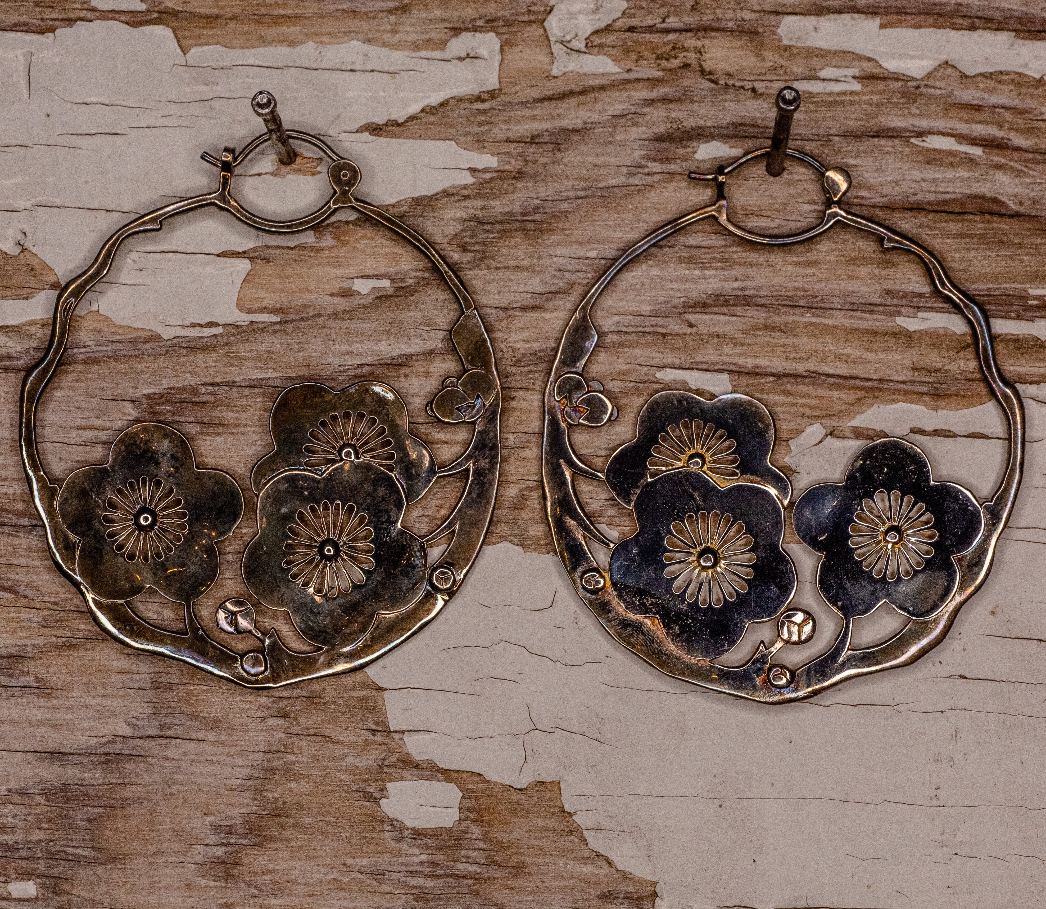 Cherry Blossom Hoop- Silver Plated