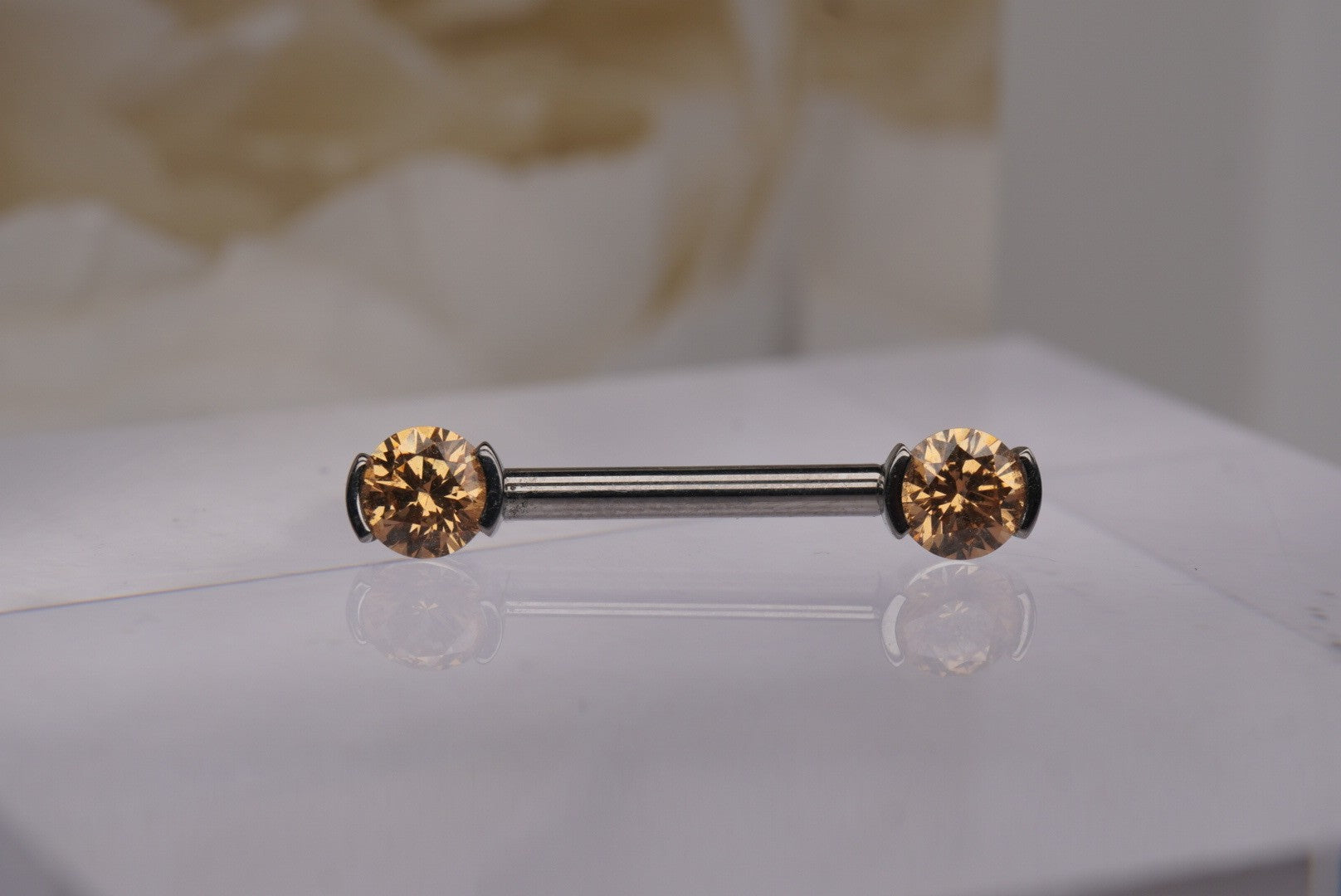 Amber Crystal 2-Prong Nipple Barbell in 14g