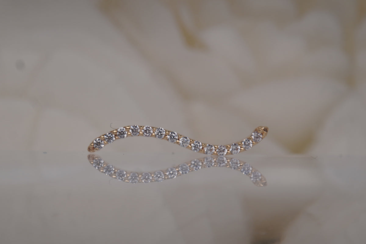14k yellow gold “Path” threadless end, white crystals norvoch