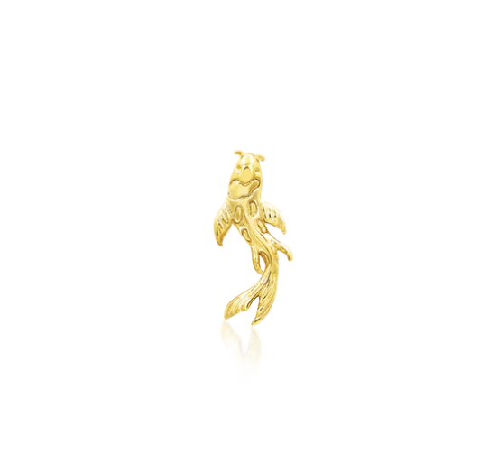 Junipurr 14k gold 3x8mm "Koi" fish in yellow gold, stock image, right orientation