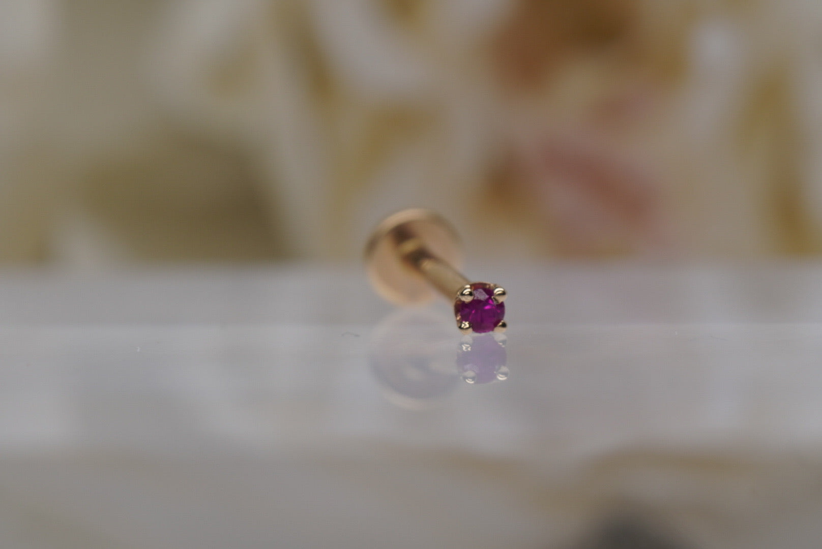 Dark Ruby Crystal Prong in Yellow Gold with 16g Backing