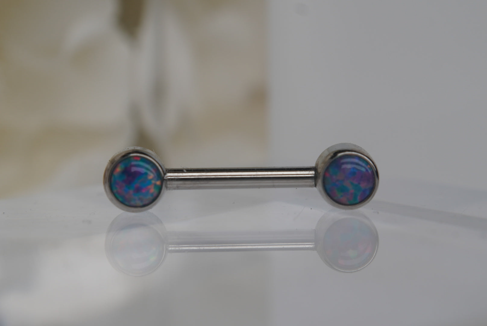Teal Opal Bezel Nipple Barbell in 12g