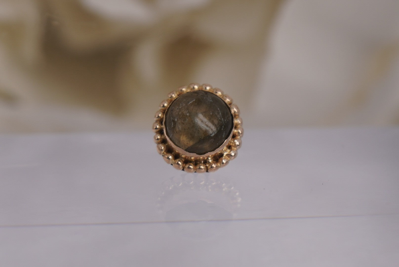 Round Bezel Set Stone with Gold Beading