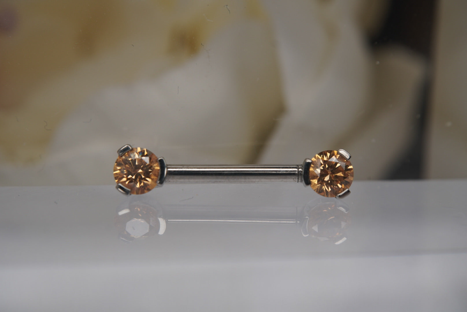 Amber Crystal Prong Nipple Barbell in 14g