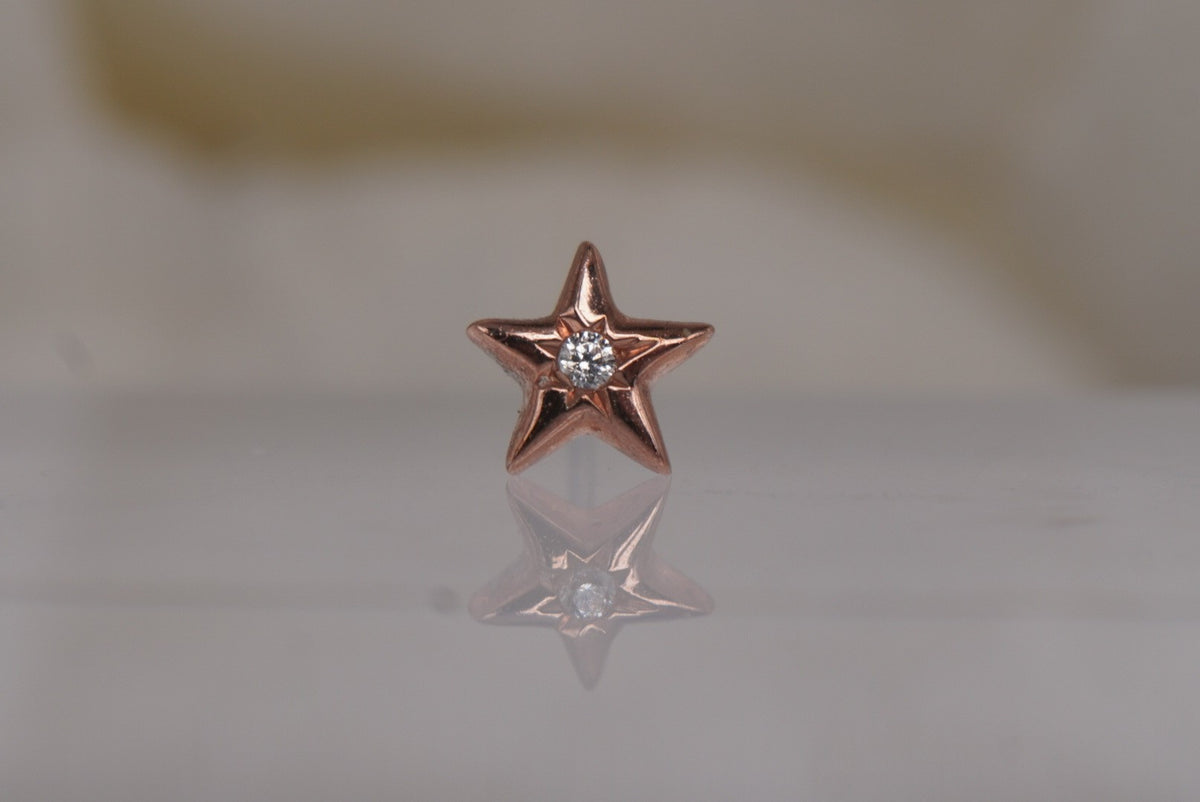 Buddha Jewelry Organics 14k 4x4mm "Starstruck" THREADLESS with a Crystal rose gold