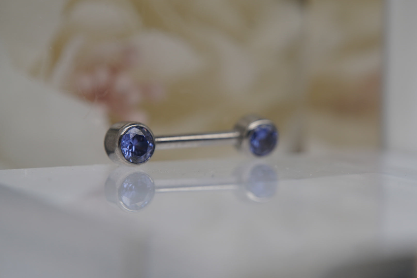 Tanzanite Crystal Bezel Nipple Barbell in 14g