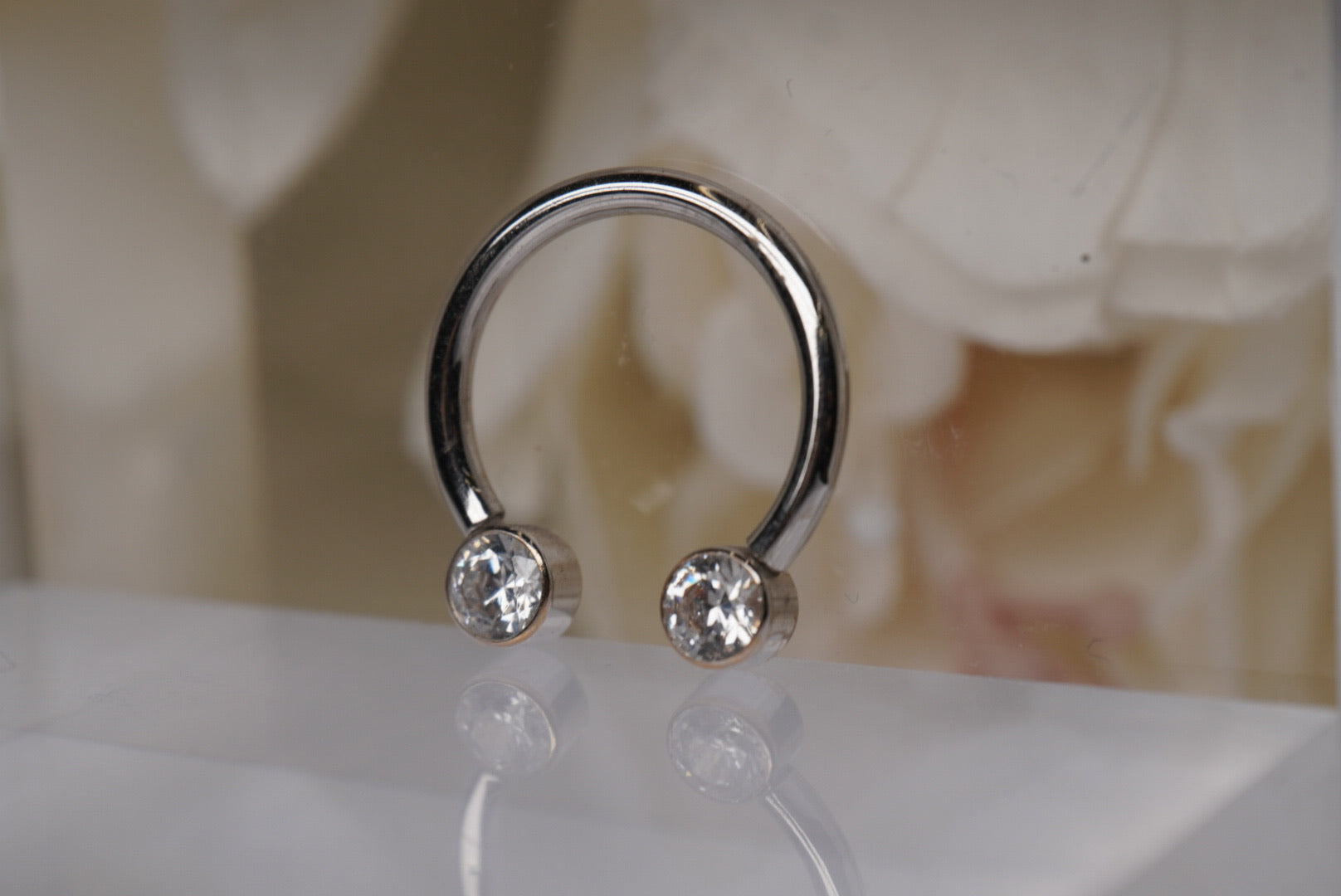 Pair of Circular Barbell in White Gold with Swarovski Crystals- 14g 1/2"