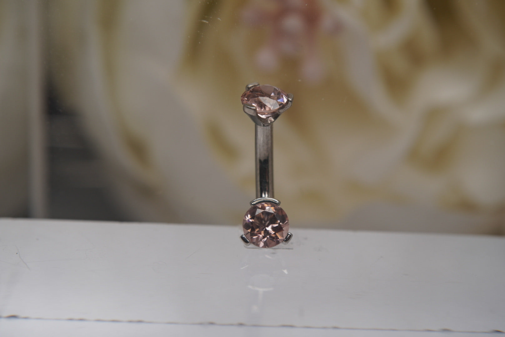 Dusty Morganite Crystal Navel in a Prong Setting (4mm/4mm)