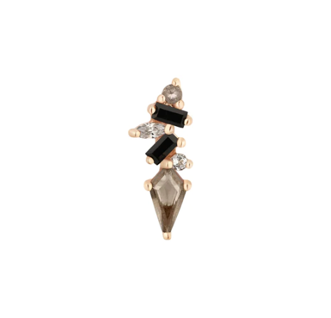 Buddha Jewelry Organics 14k 3.5x9.5mm "Mixt" with Smokey Quartz and Black Spinel. THREADLESS in rose gold stock image