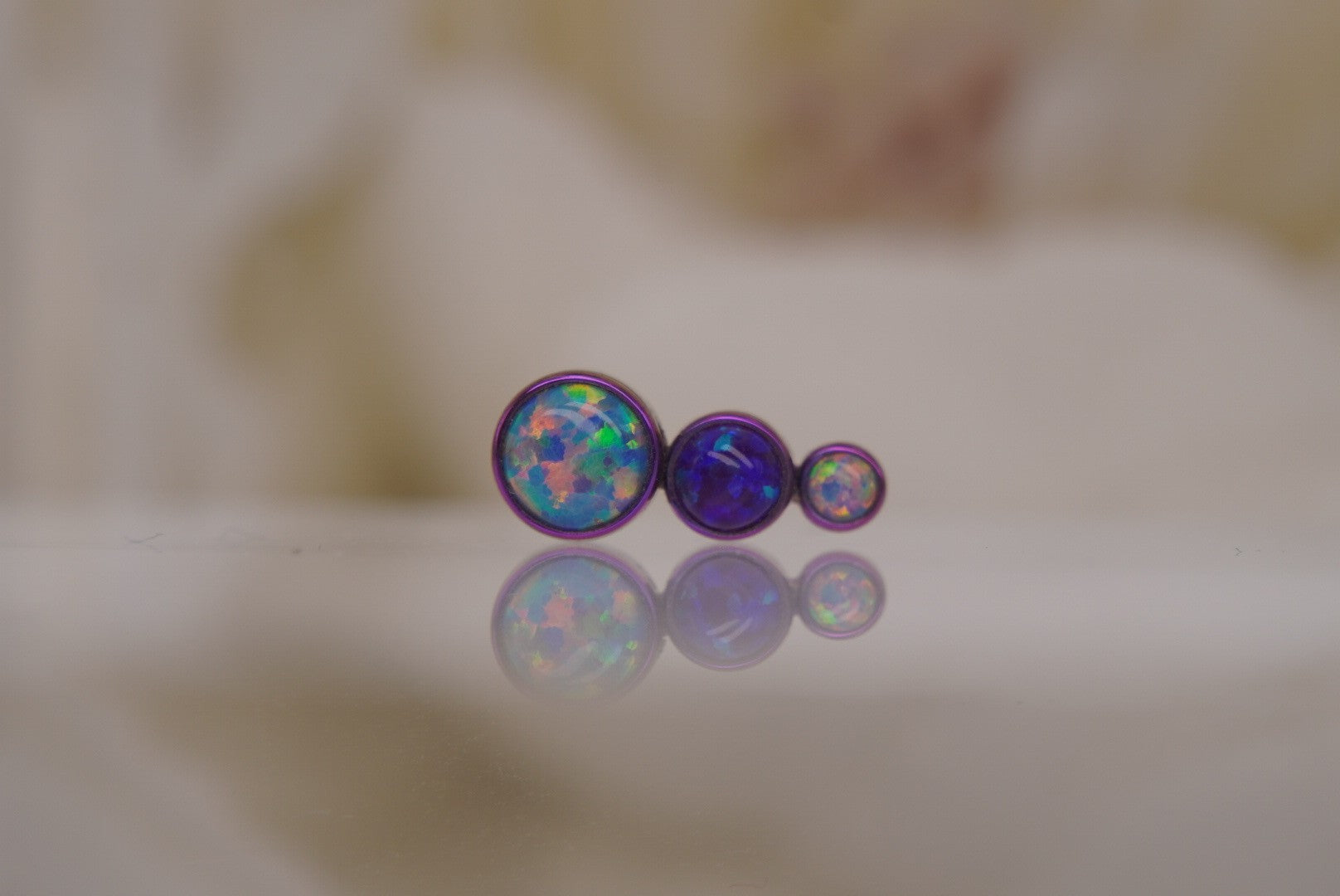 3-Gem (Lavender Opals)- 16g Anodized Purple