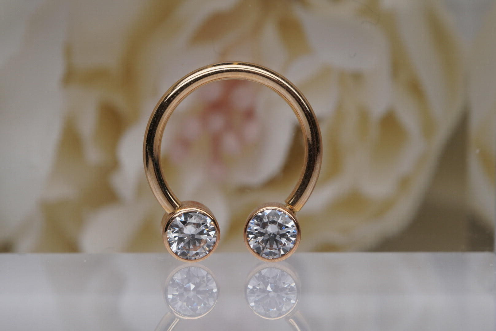 Circular Barbell in Yellow Gold with Crystals- 14g 1/2"