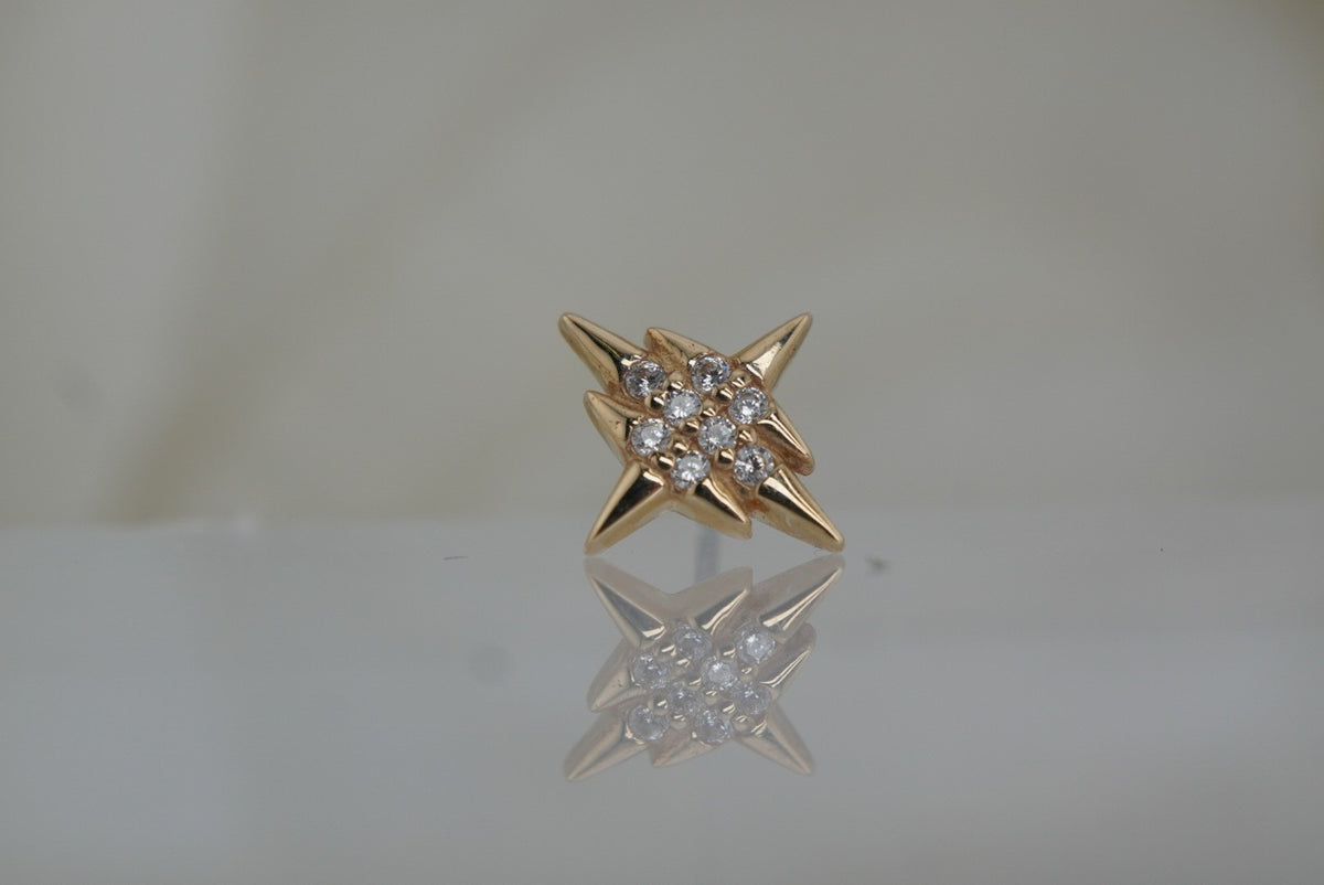Buddha Jewelry 14k Gold "Intergalactic" with crystals in THREADLESS yellow white and rose gold