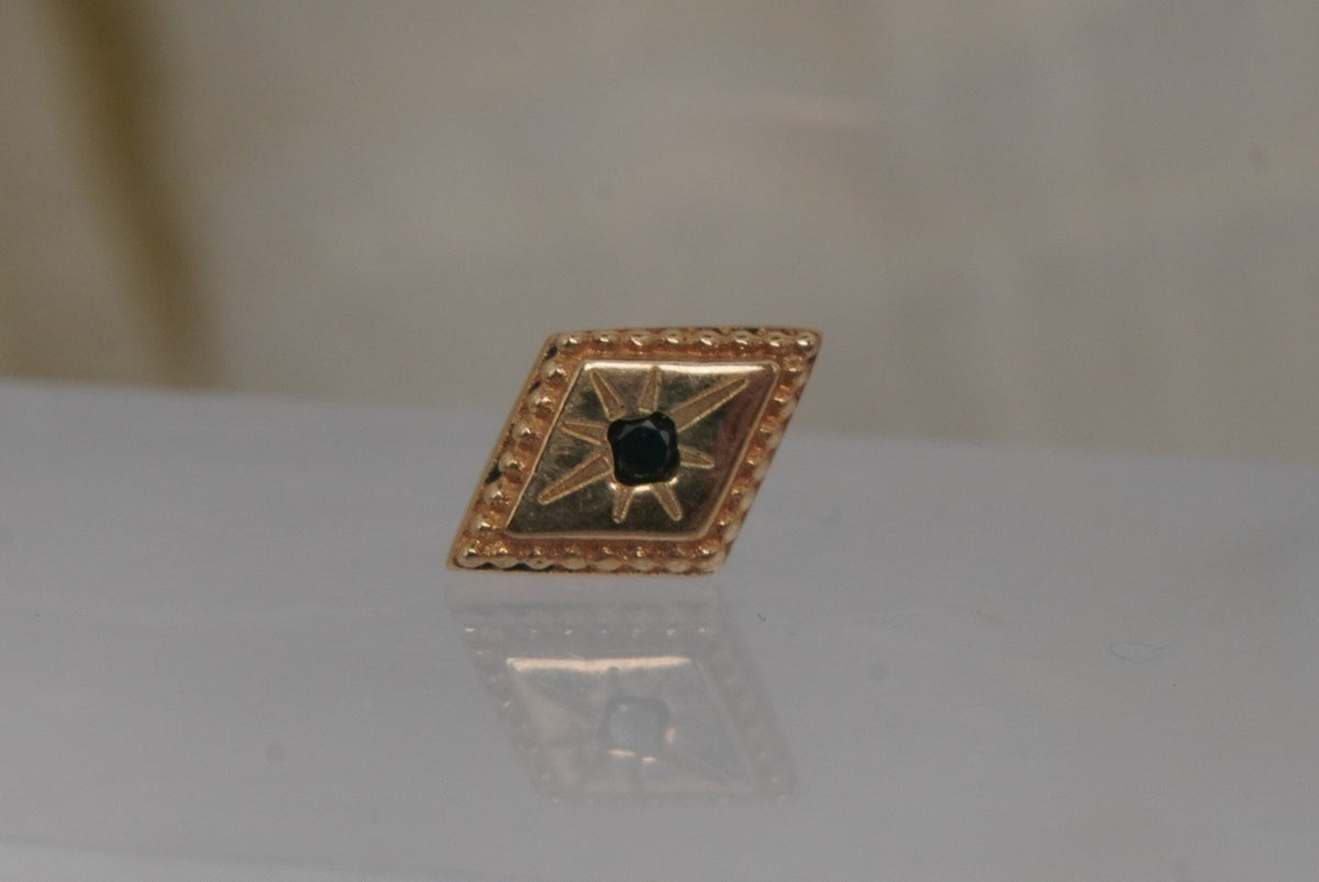Buddha Jewelry Organics 14k 4x4mm "Etoile" THREADLESS with Genuine Black Diamonds in yellow gold