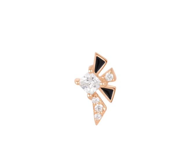 Powerhouse | Buddha Jewelry | 14k Gold White Crystal & Black Enamel Threadless Piercing Jewelry