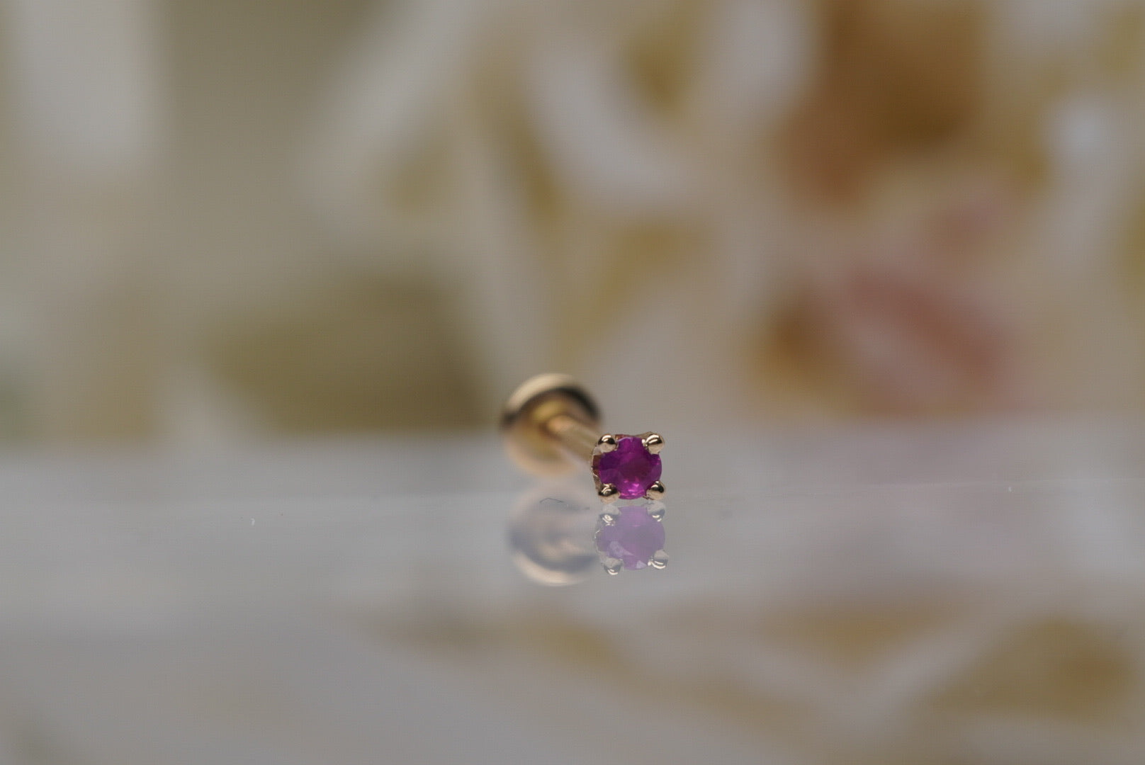Dark Ruby Crystal Prong in Yellow Gold with 18g Backing