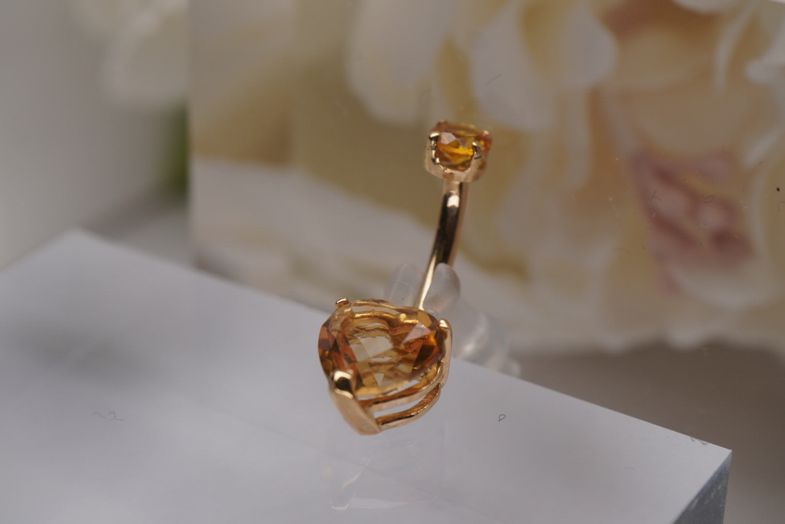 Heart Amber Swarovski Crystal in Yellow Gold Navel 14g 3/8"