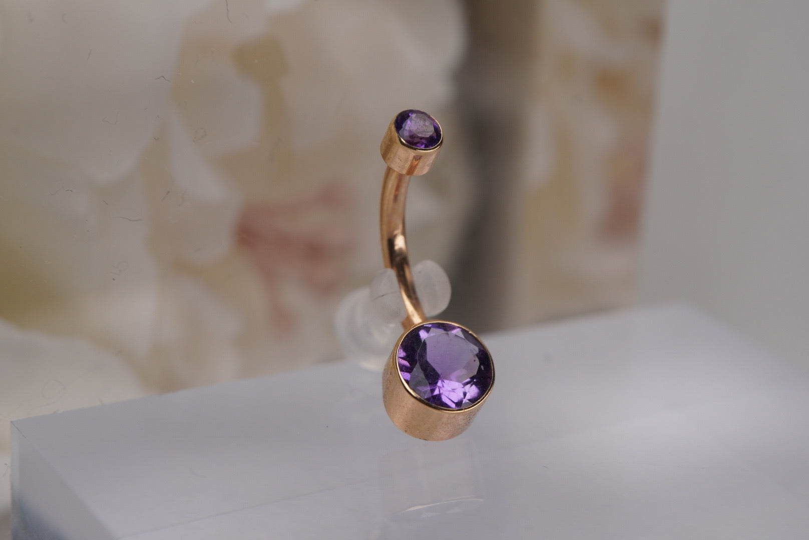 Purple Crystal in Yellow Gold Navel