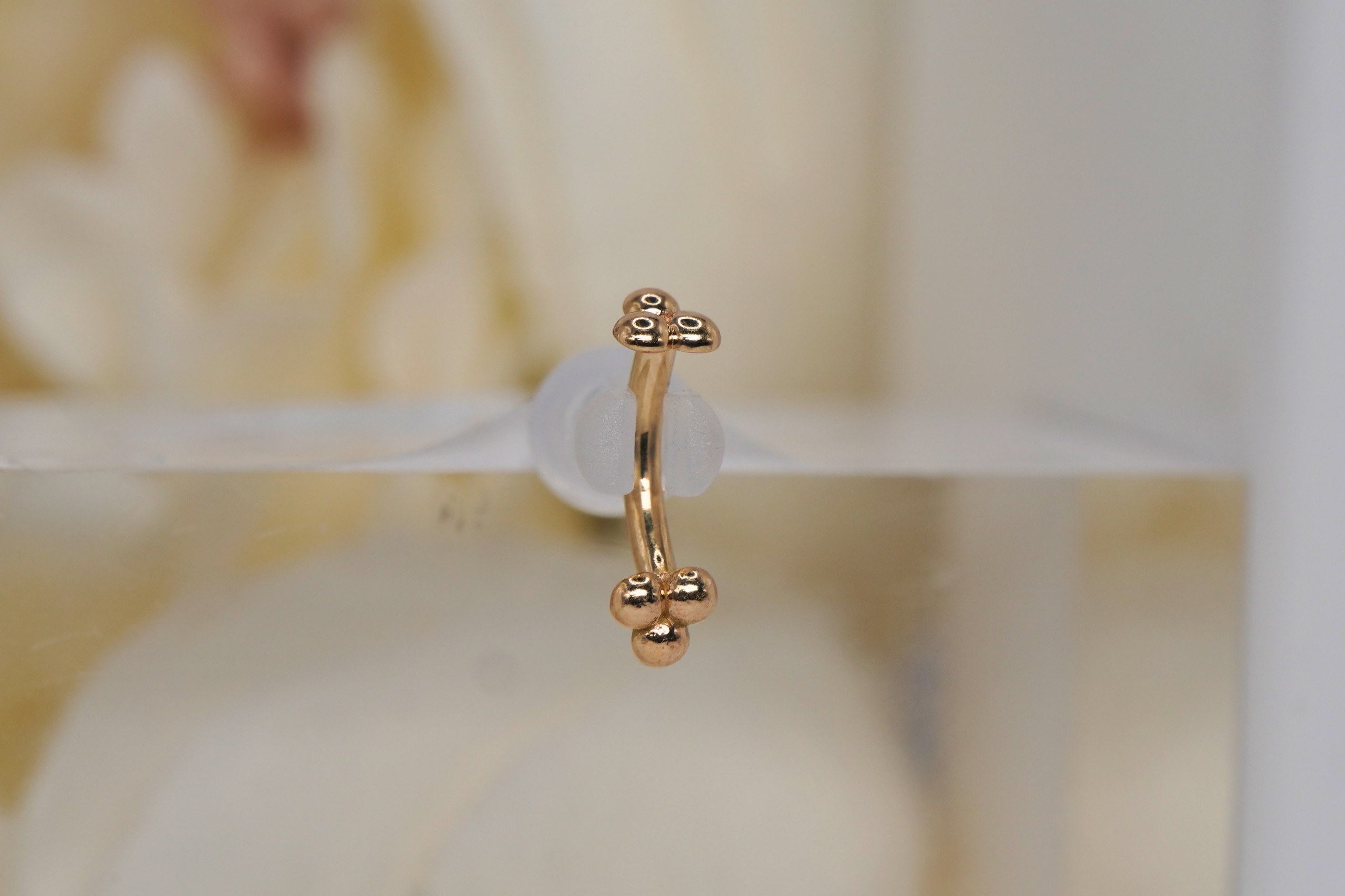 Tri Bead Yellow Gold Curved Barbell