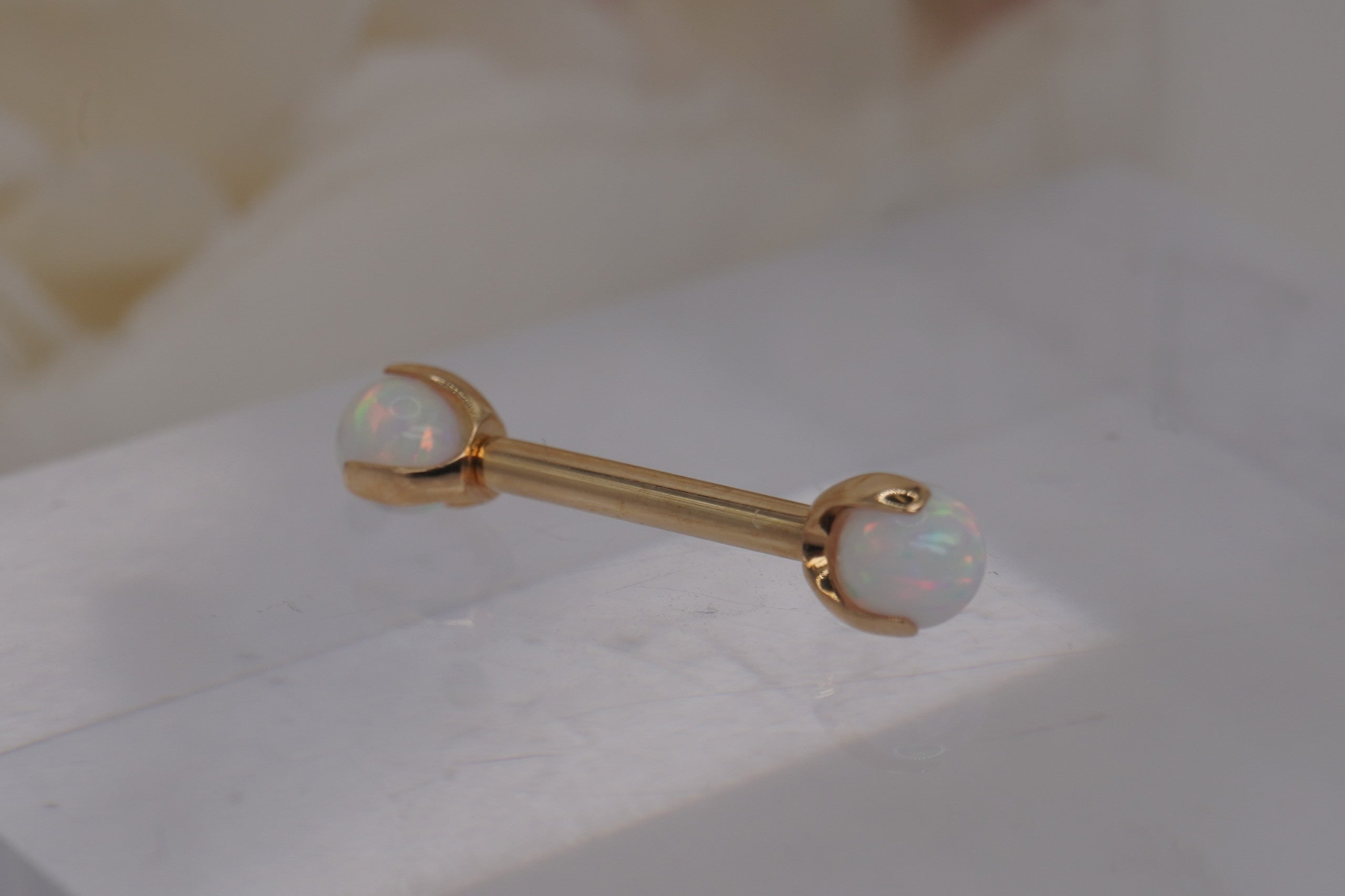 Prong Set 4mm White Opal Barbell