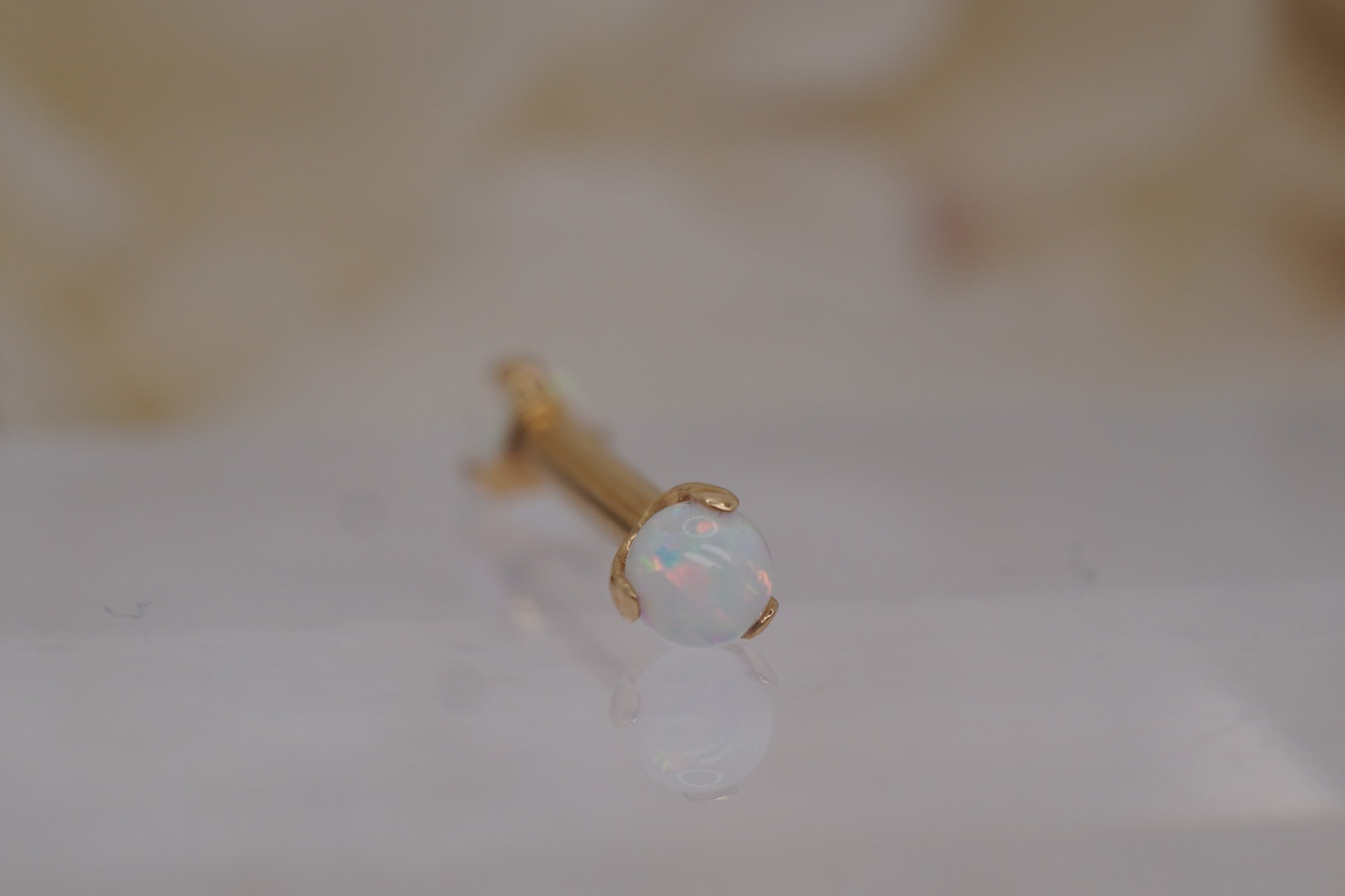 Prong Set 3mm White Opal Barbell