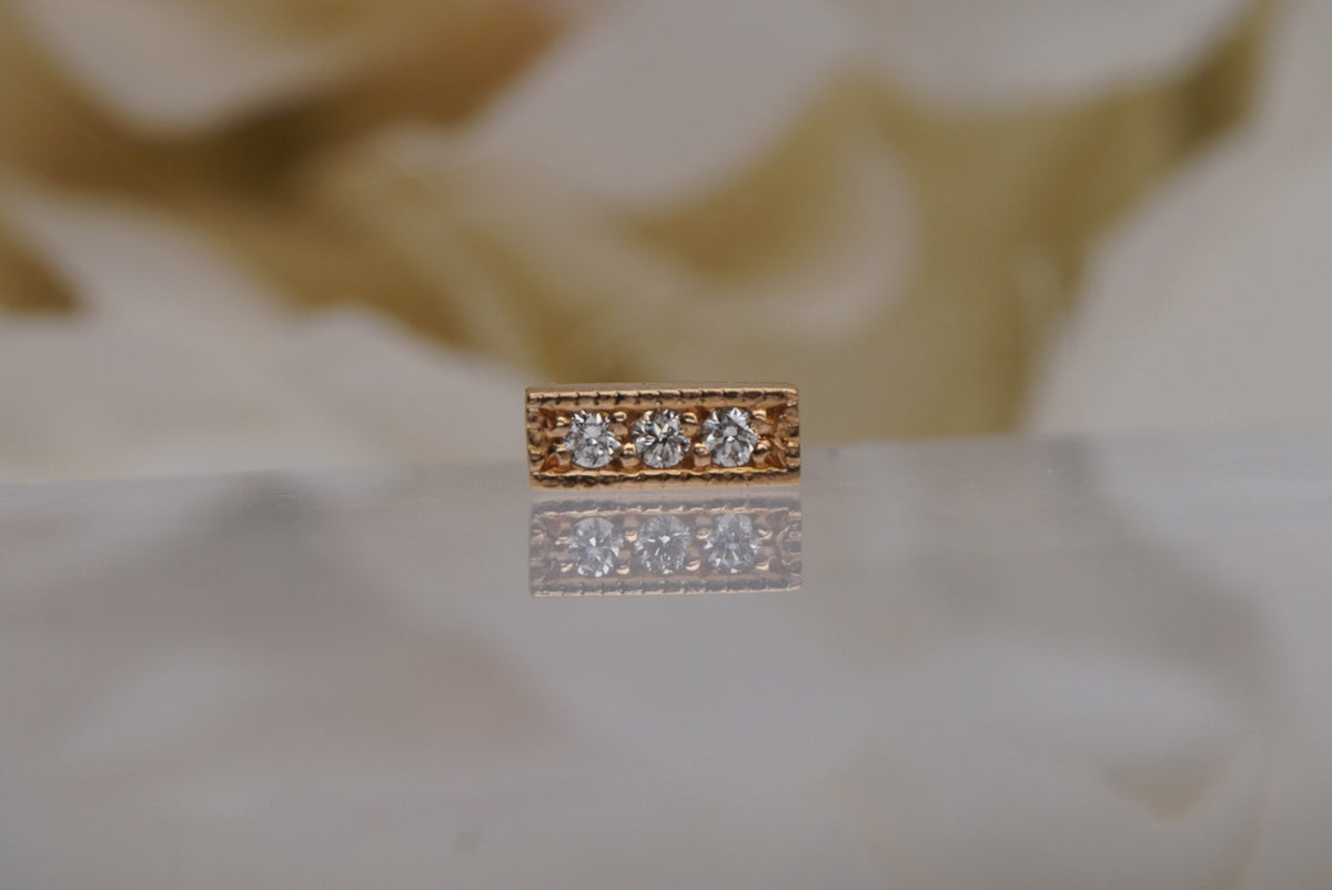 3-Gem Milgrain Strip-GENUINE DIAMONDS yellow gold