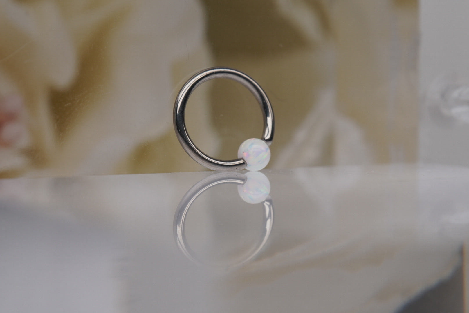 3mm Captive Bead- White Opal