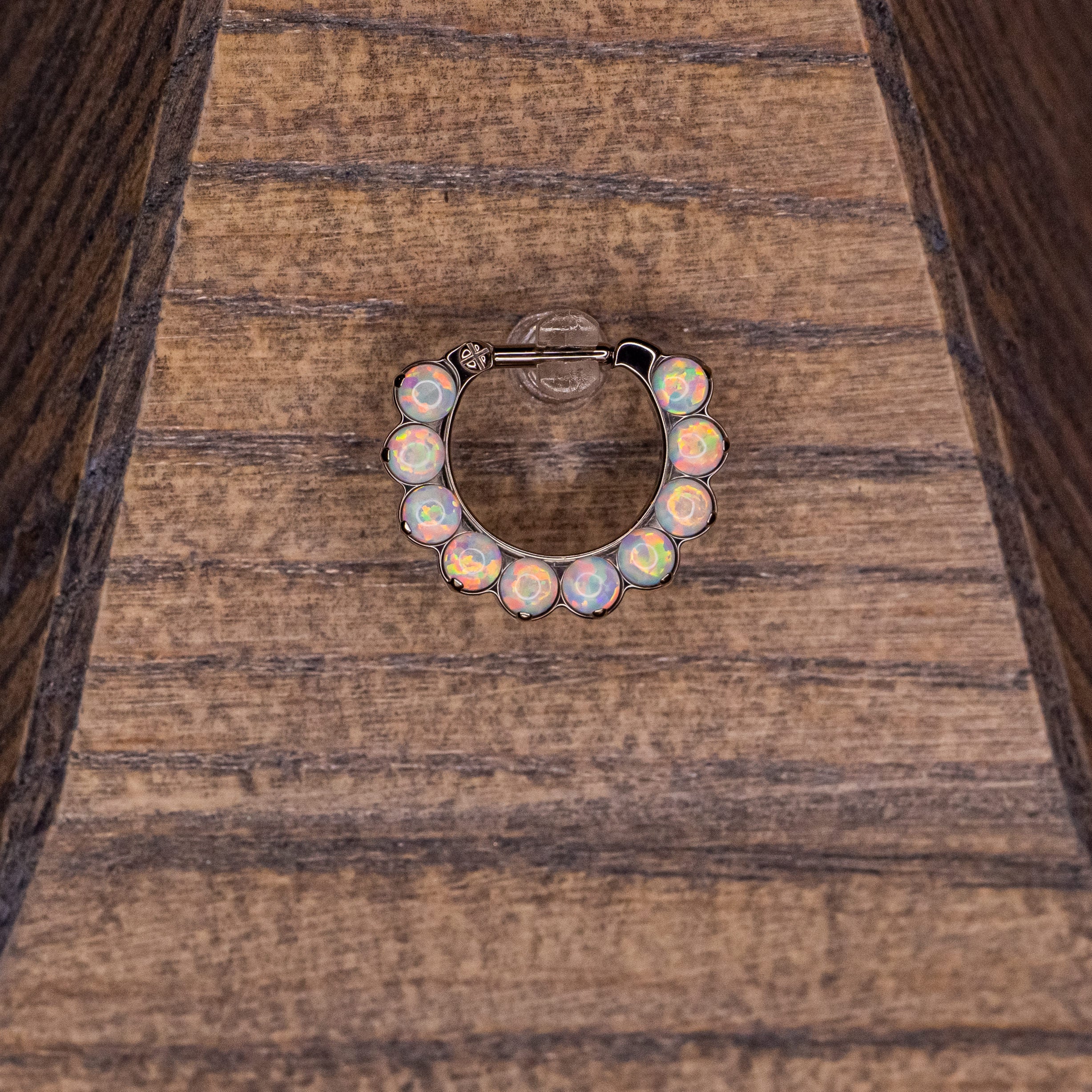 10 Gem White Opals Clicker- 16g 3/8" ID Height x 7/16" ID Width