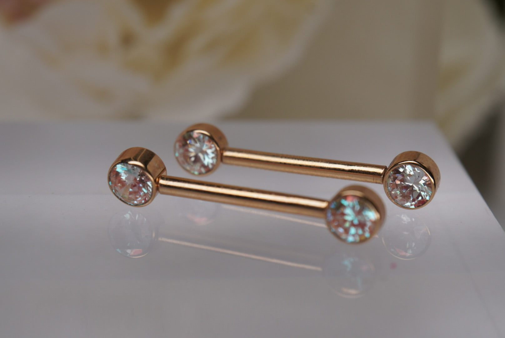 Pair of Iridescent Crystal Barbells in Yellow Gold