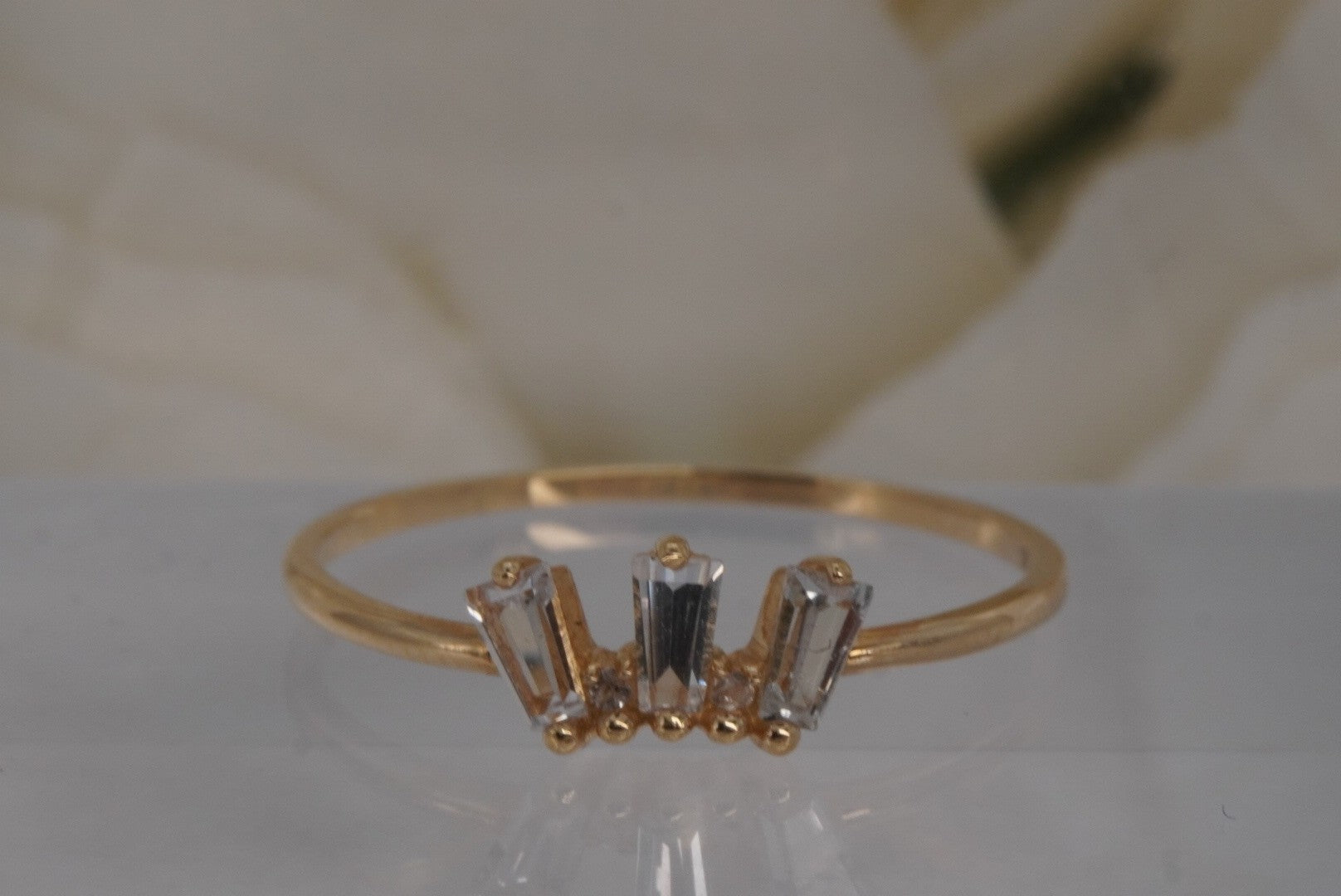 Crown Jewels Finger Ring with WHITE SAPPHIRES in Yellow Gold