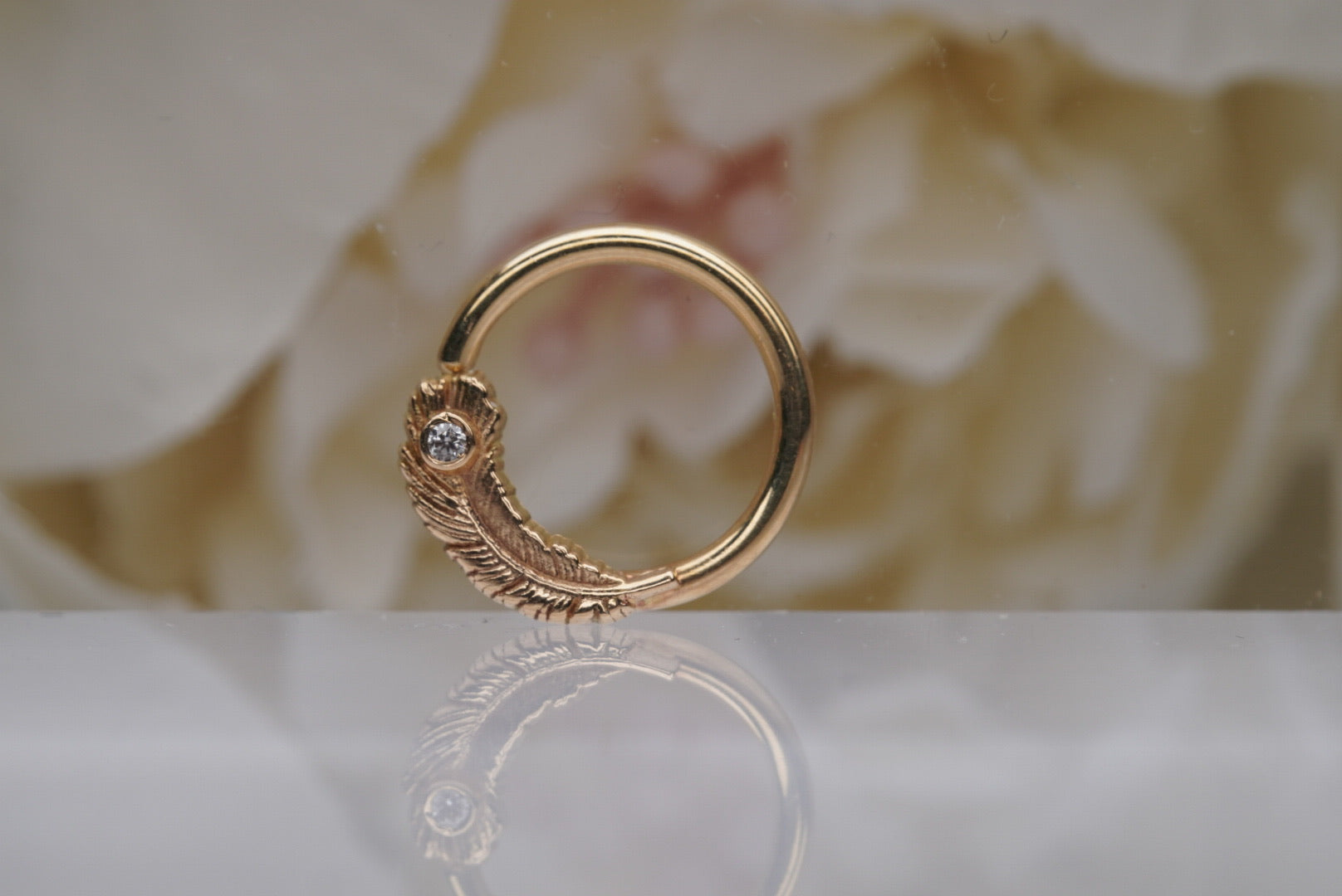 Feather Seam Ring with White Crystal