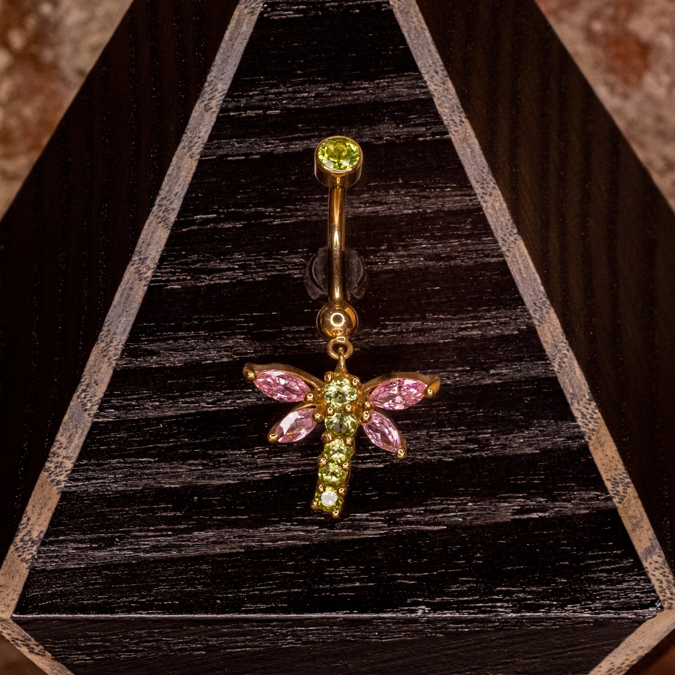 Dragonfly Hanging Navel in Yellow Gold 14g 7/16"