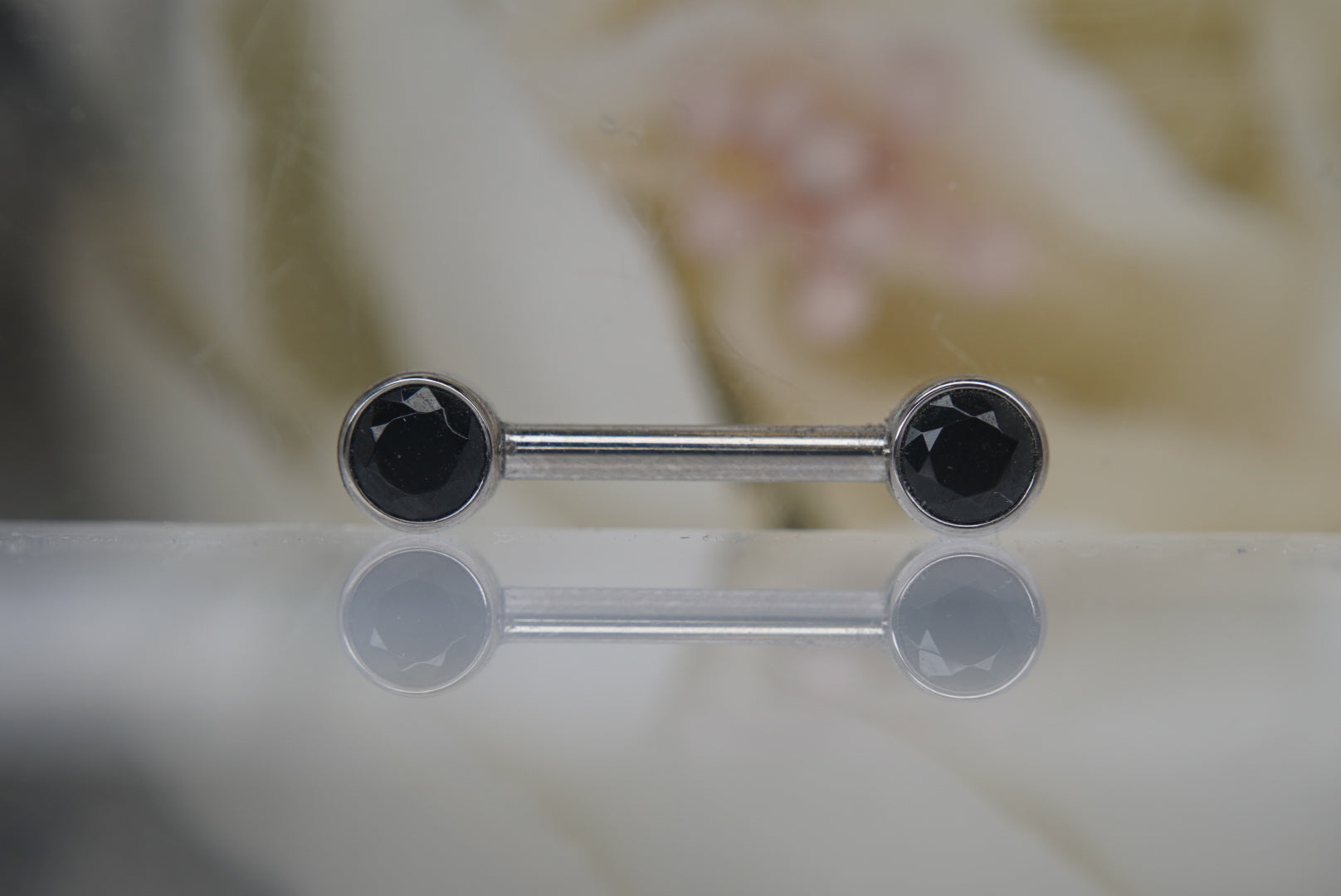 Black Crystal Bezel Nipple Barbell in 14g