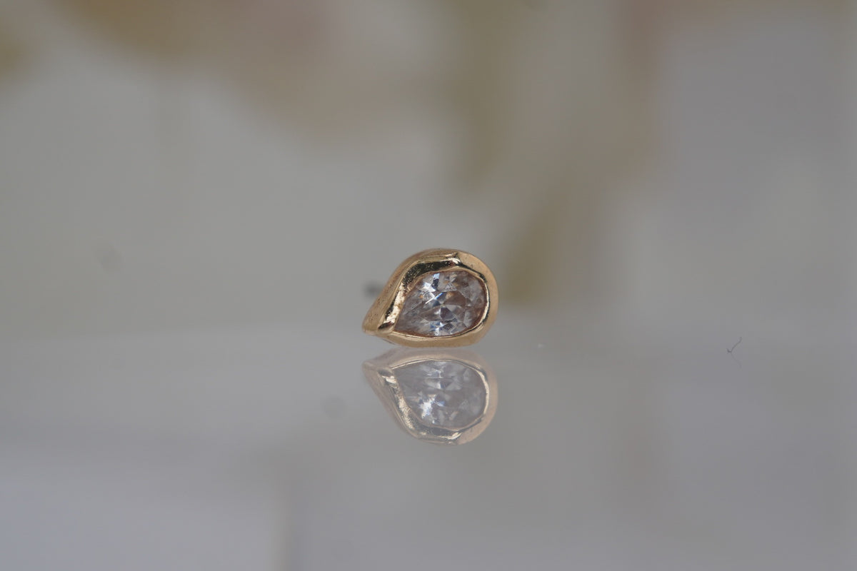 Buddha Jewelry 14k YELLOW Gold 3x4.5mm with CRYSTAL in a pear bezel setting in THREADLESS