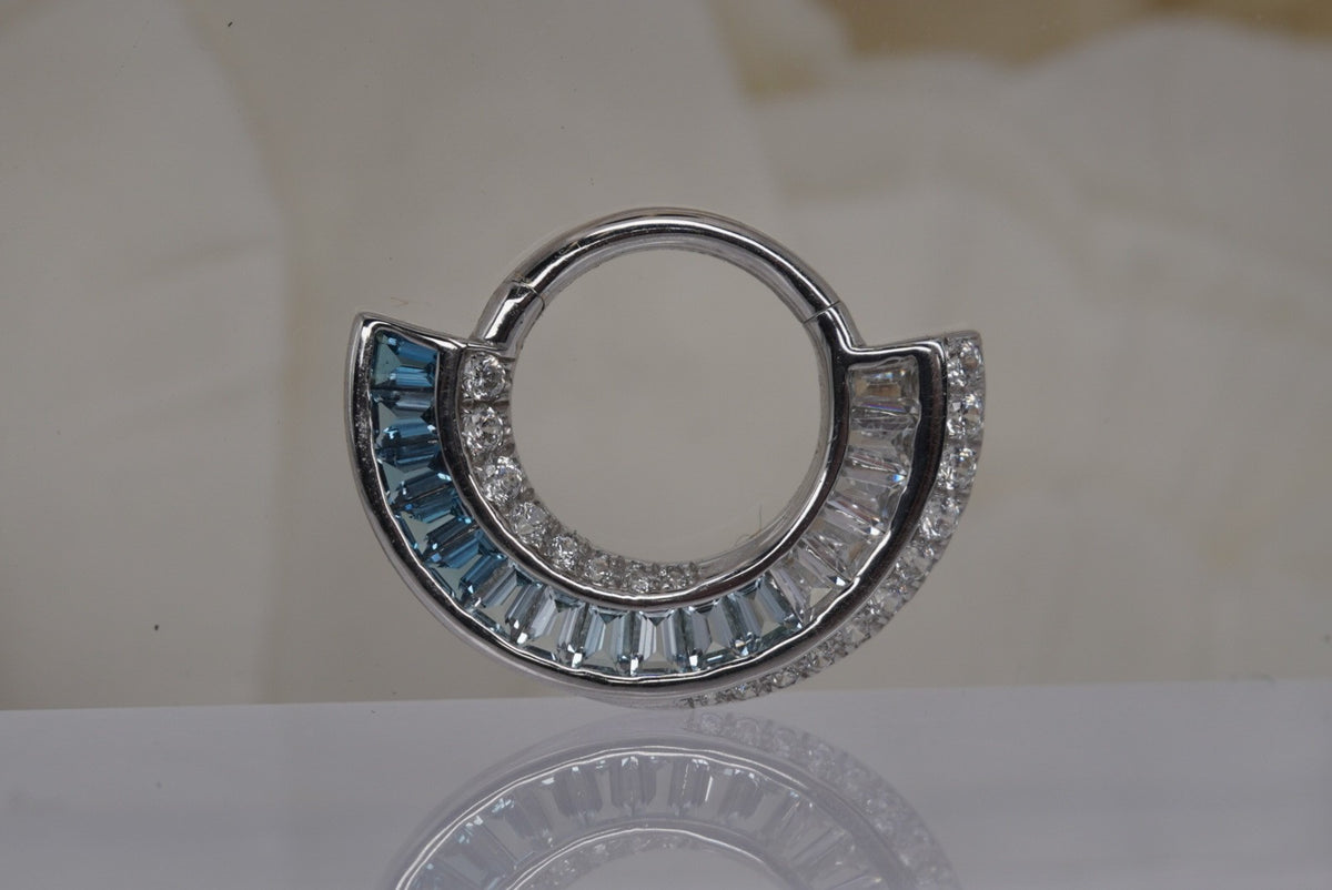 Photo of Buddha Jewelry 14k Gold 16g 5/16" "Echelon" Clicker with London Blue Topaz and Crystals in White Gold